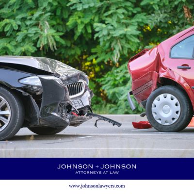 Two cars stopped in the road after a car crash in Irmo, SC