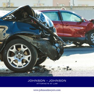 Two heavily damaged vehicles after a car accident in Oak Grove, South Carolina