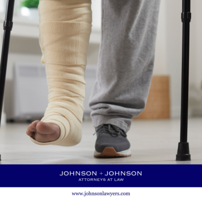 After an accident in Oak Grove, an injury victim walks with crutches and a broken leg