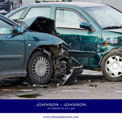 Two cars surrounded by debris after a car accident in Seven Oaks, South Carolina.