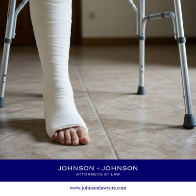 After an accident in West Columbia, SC, the injured person in a leg cast using a walker