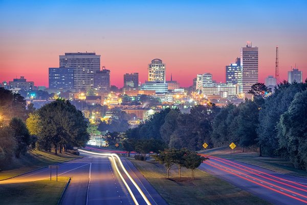 Columbia, South Carolina, USA skyline and highway.