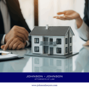 Estate planning consultation with an attorney regarding property ownership, with a model house on the table