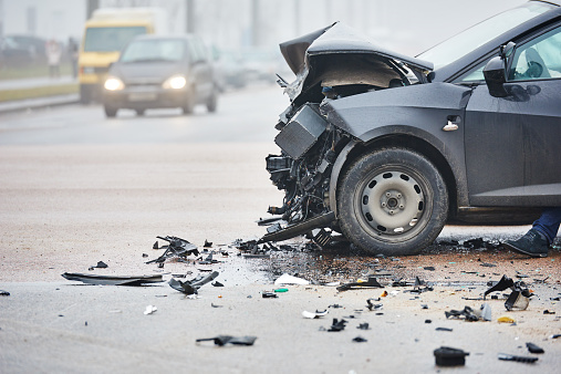 Car accident debris on highway